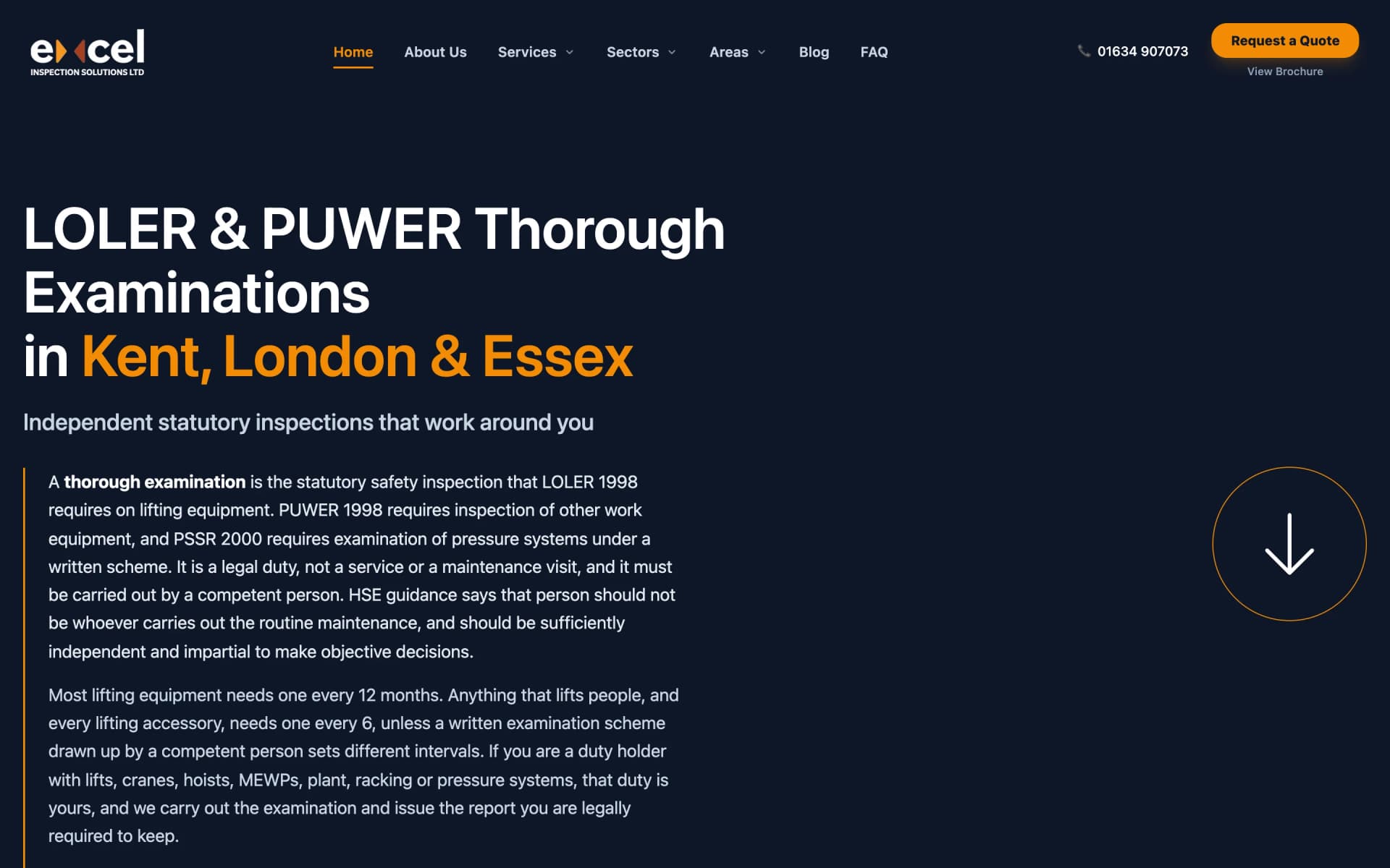 Excel Inspection Solutions website, home page