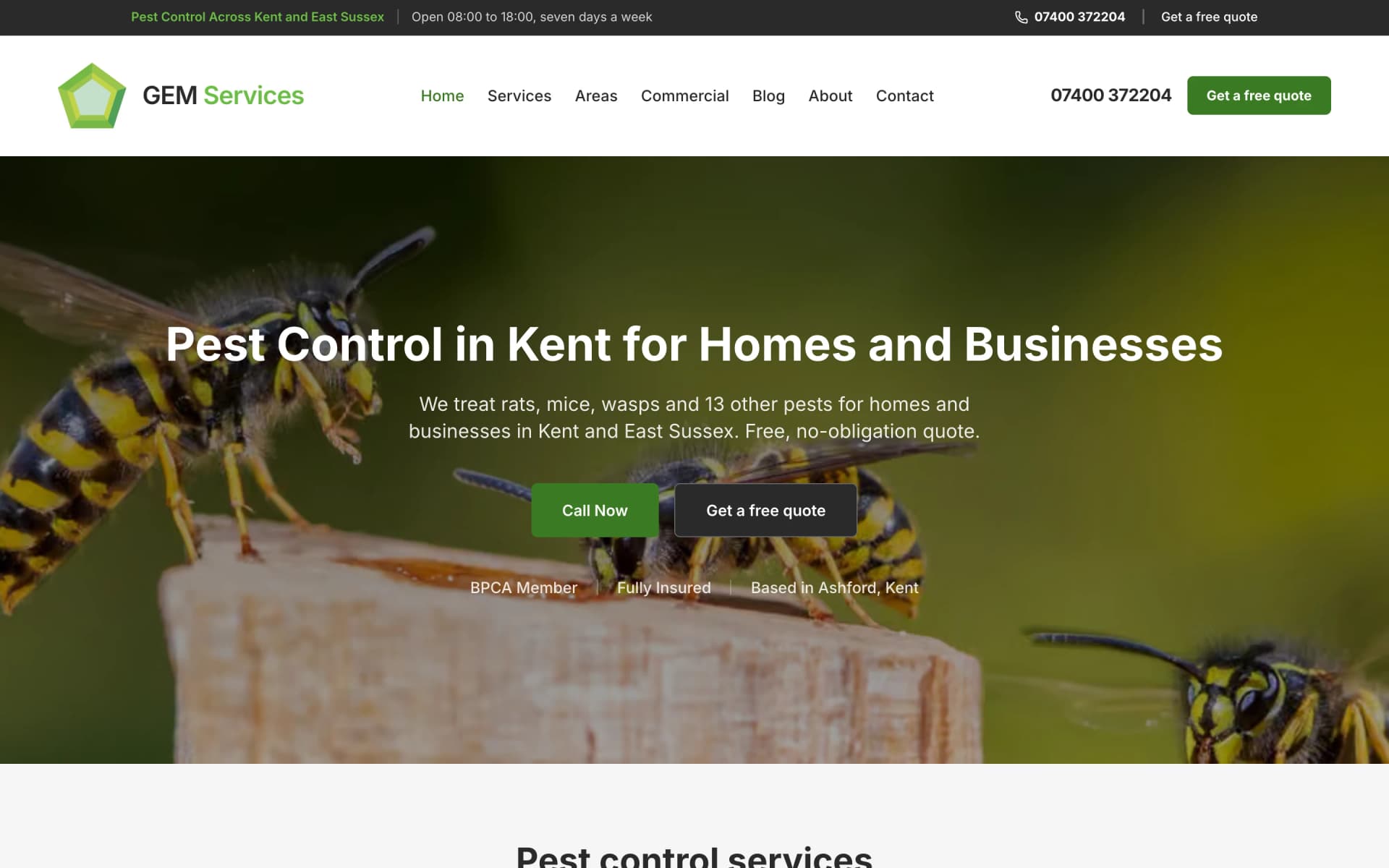GEM Services website, home page