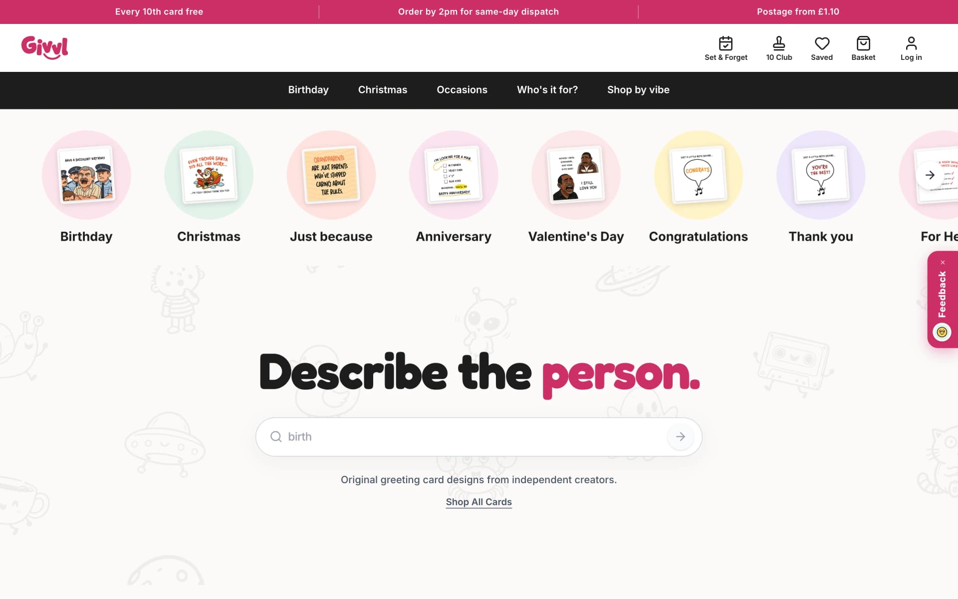 Givvl website, home page
