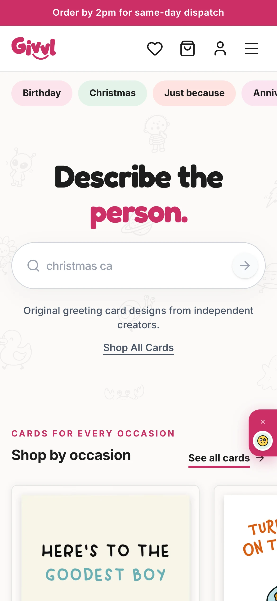 Givvl website, home page on a phone