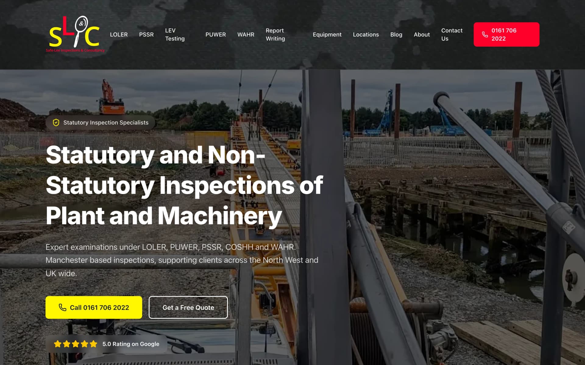 SafeLee Inspection & Consultancy website, home page on a laptop