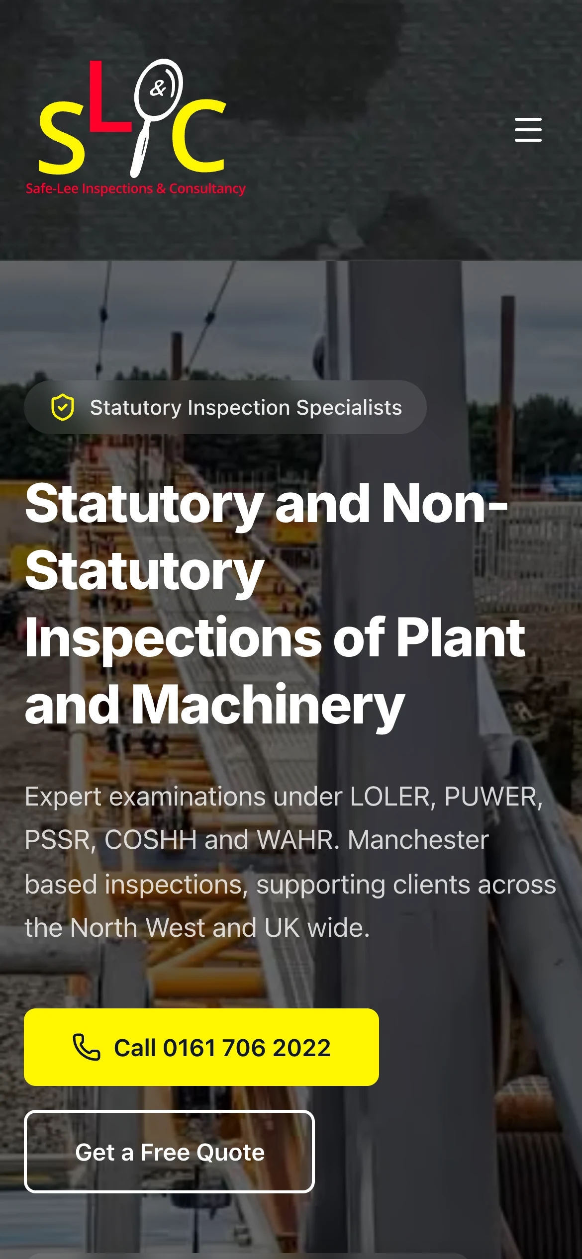 SafeLee Inspection & Consultancy website, home page on a phone