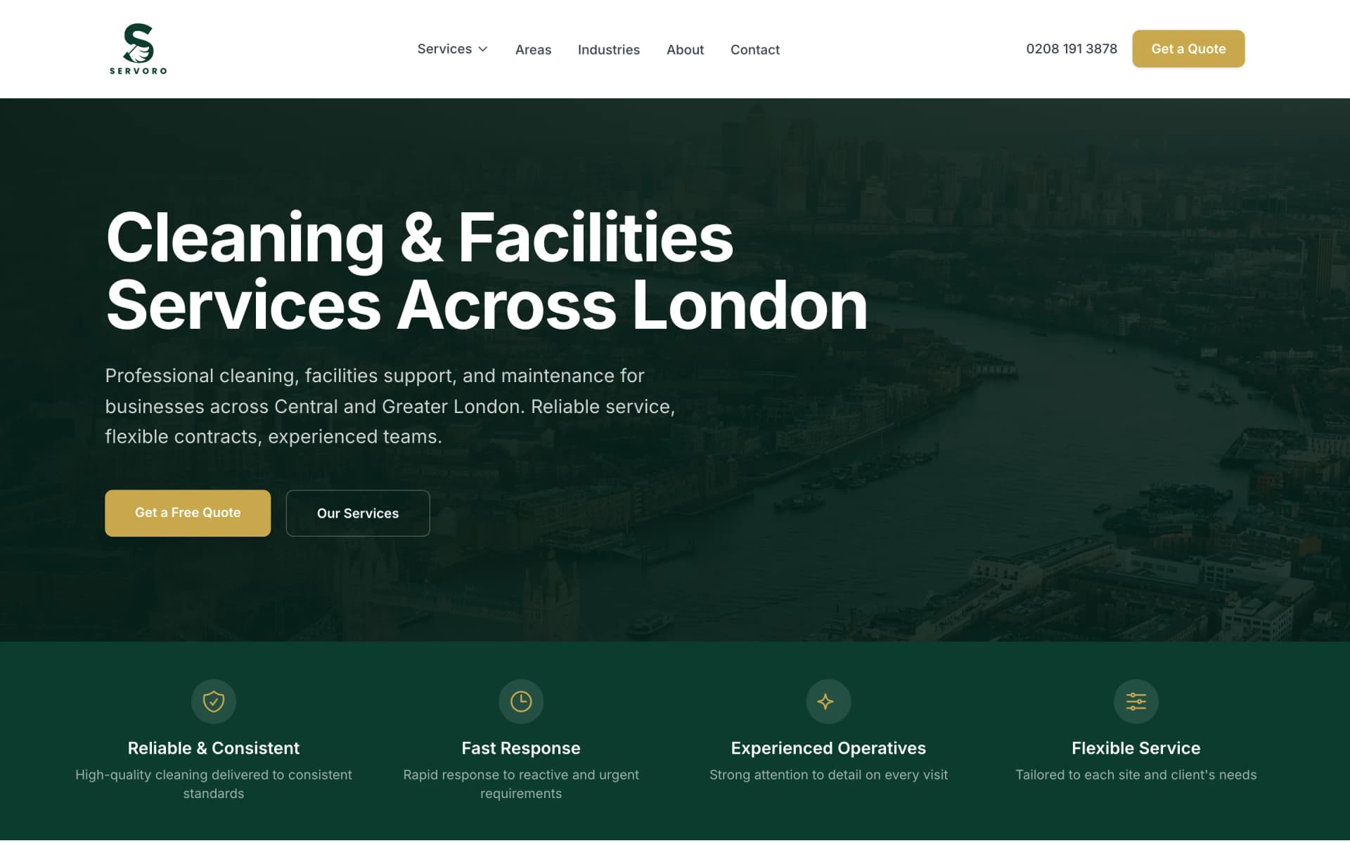 Servoro website, home page on a laptop